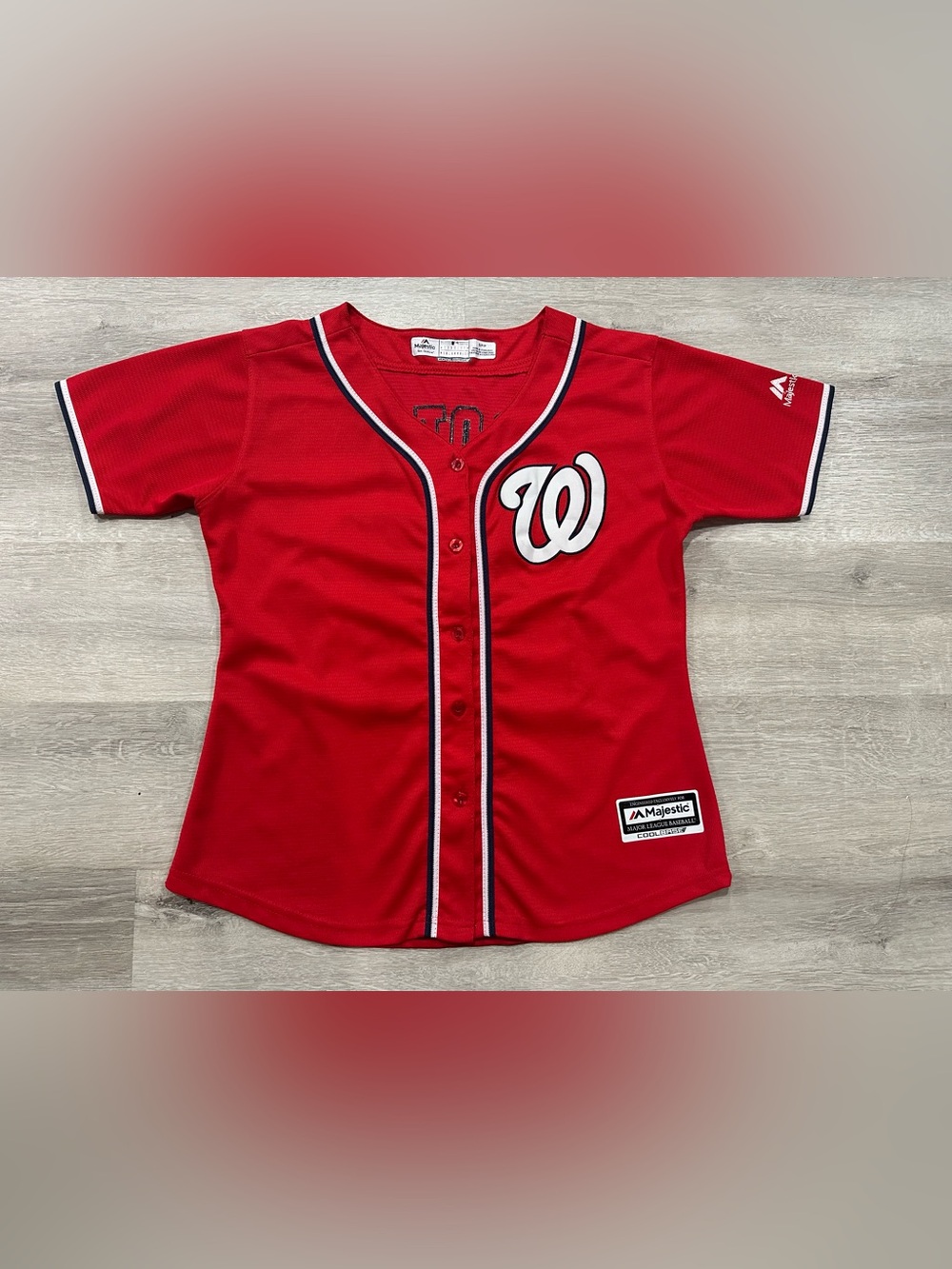 F71 Washington Nationals Majestic MLB Red Jersey Womens Size S Juan Soto #22